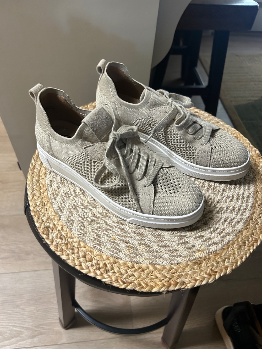 White Mountain Women’s Knit Lace-Up Sneakers — Light Beige